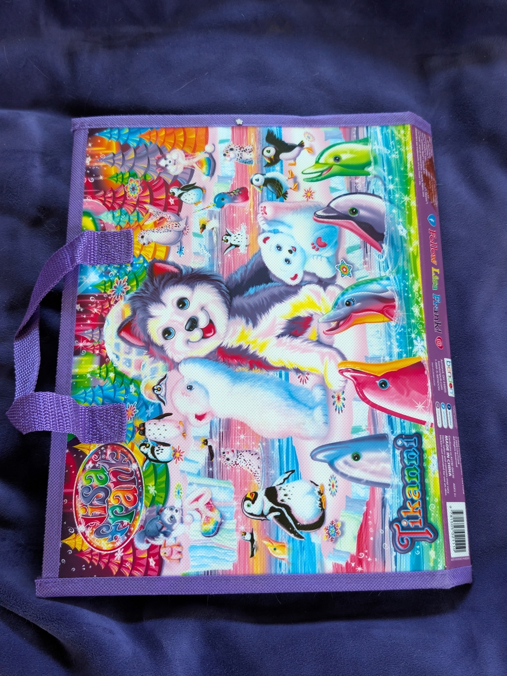 Lisa Frank Colorful Purple Tote with Neon Animal & Dolphin Print